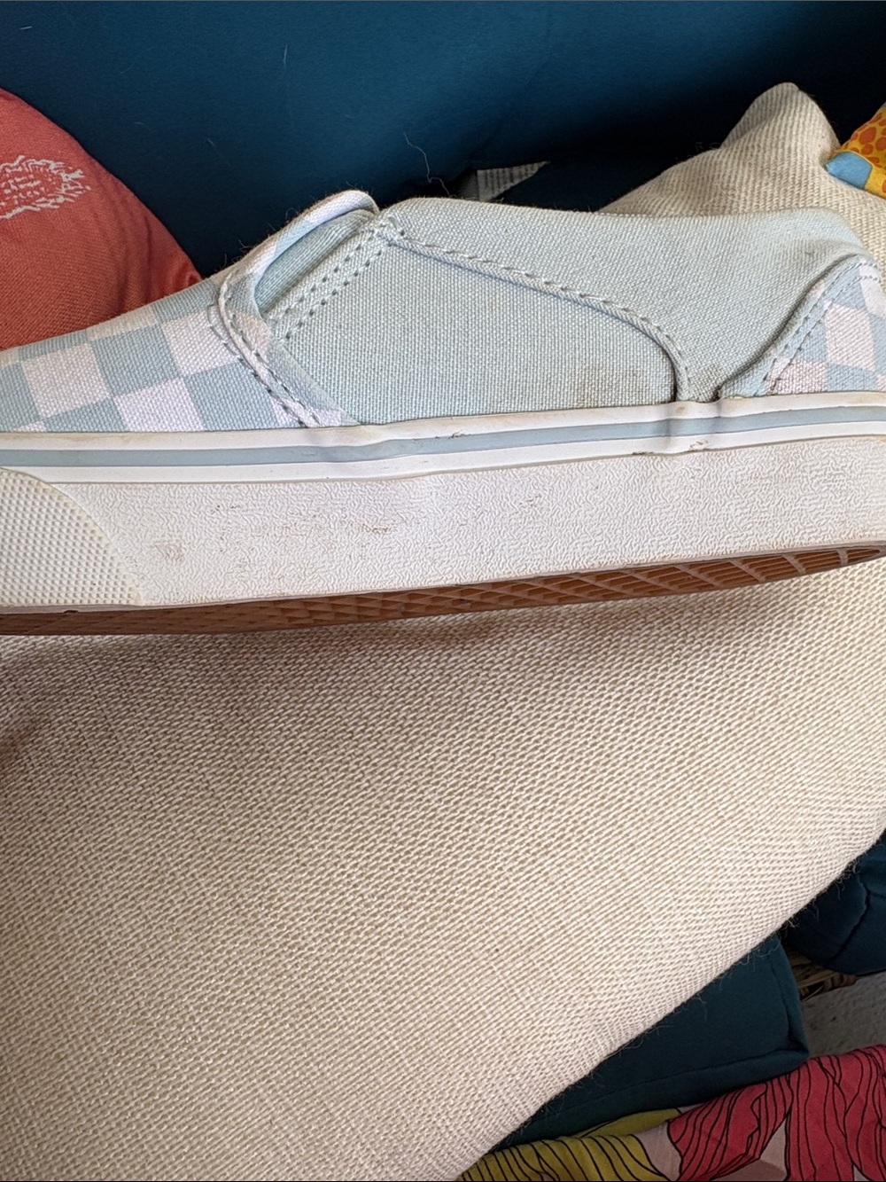 Vans Women's Slip-On Checkerboard Blue and White Sneakers - Picture 3 of 5